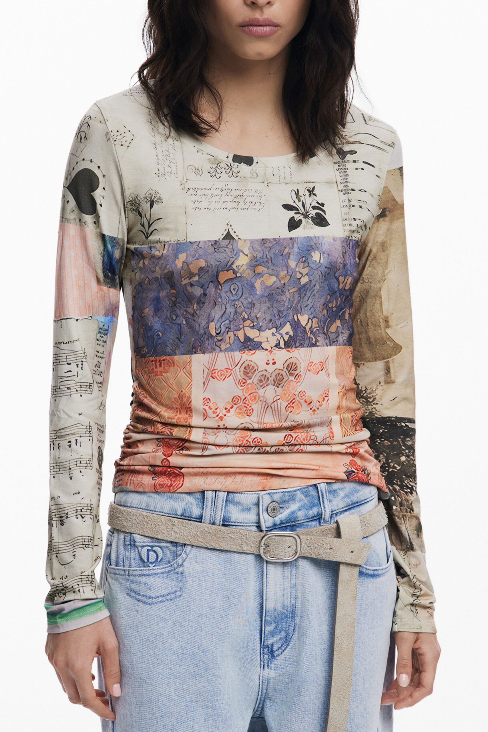 DESIGUAL DAMEN LANGARM T-SHIRT BEIGE