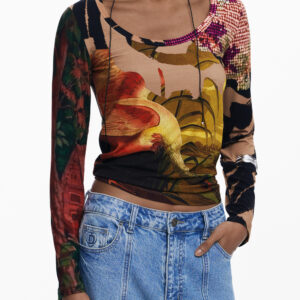 DESIGUAL DAMEN LANGARM-T-SHIRT, BRAUN