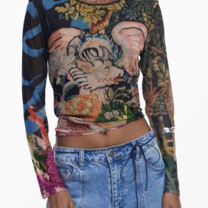 DESIGUAL DAMEN LANGARM T-SHIRT SCHWARZ