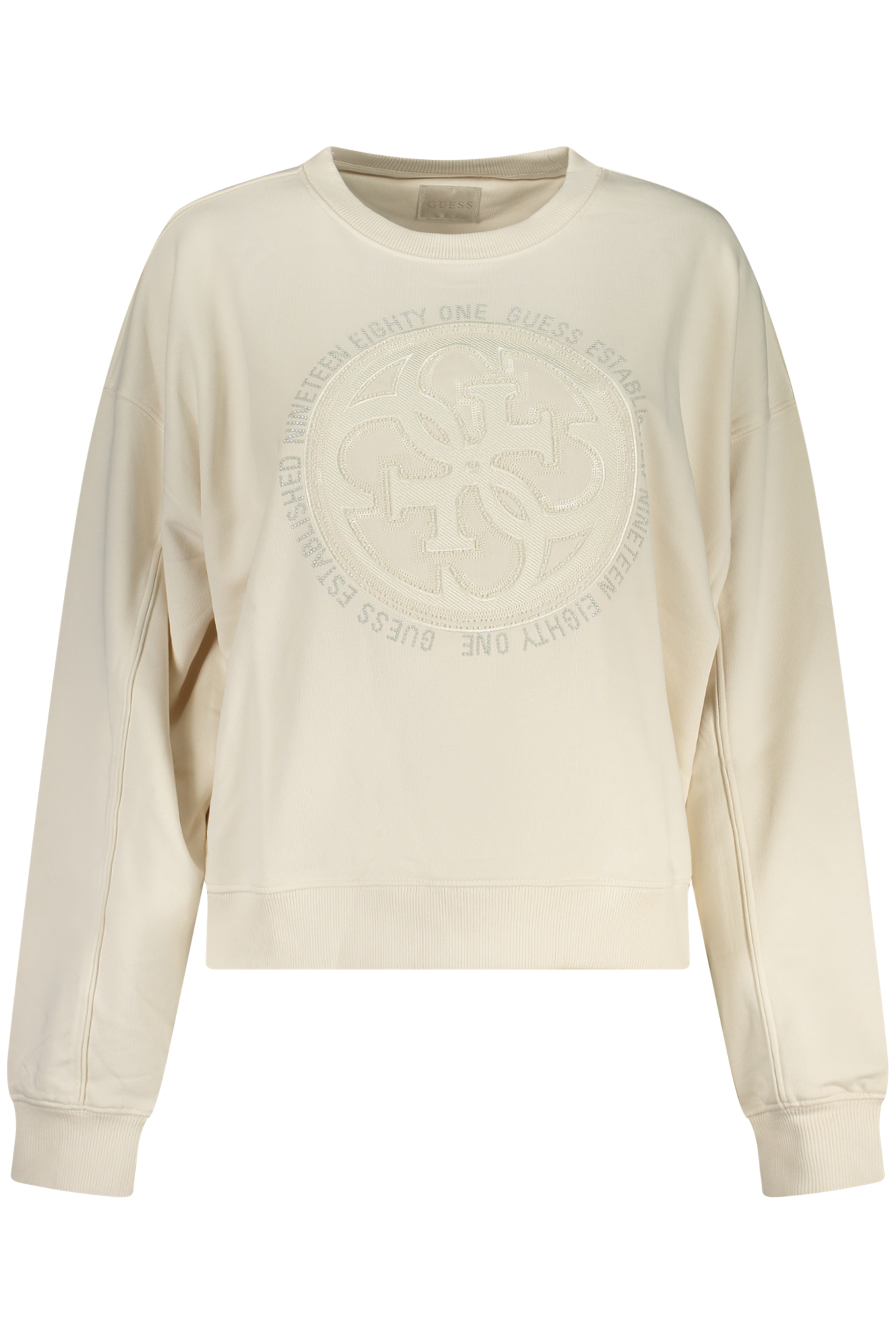 GUESS JEANS DAMEN WEISSES SWEATSHIRT MIT REISSVERSCHLUSS